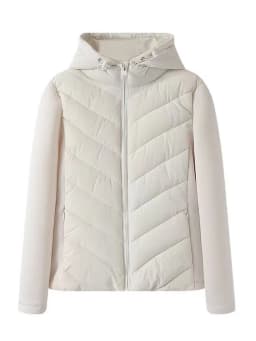 Autumn Winter New Style Pure Color Patchwork down Cotton Hooded Lightweight Long Sleeve Stand Collar Women's Black Jacket