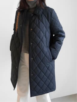 Retro Diamond Pattern Cotton Shirt Women's Mid-Length Warmth Outerwear Long Sleeve Collar Button Detail Black Coat