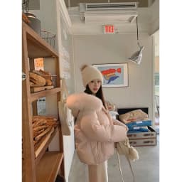 Pink Fur Collar Hooded Short down Jacket Women's Winter Thick Warm Outerwear Korean Style Loose Fit Cotton Padded Coat