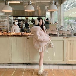Pink Fur Collar Hooded Short down Jacket Women's Winter Thick Warm Outerwear Korean Style Loose Fit Cotton Padded Coat