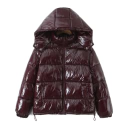 New Winter Fashion Women Bright Light Blue Zipper Up Bread Parka Coat Woman Stand Collar Removable Hooded Long Sleeve Outerwear