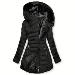Women's Hooded Fleece Lined Jackets Long Sleeve Cotton Padded Winter Fit Warm Medium Length Coat Zip Up Stylish Women's Clothing