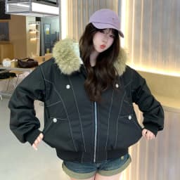 2026 American Retro Fur Collar Hooded Parkas Trend High Street Short Winter Jacket for Women Y2K Fashion Cotton Padded Outwear