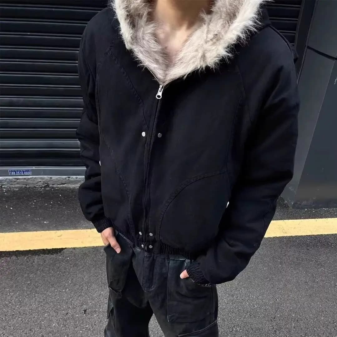Subculture Punk Faxu Fur Hoodies Coats Harajuku Streetwear Zipper Solid Parkas Jacket Aesthetic Style Vintage Hooded Harajuku