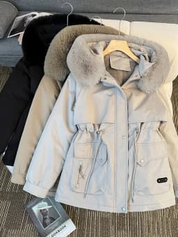 Women's Short Thickened Cotton Jacket with Fur Collar Winter New Style Loose Fit Warm Inner Fleece Large Size Coat Zipper