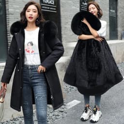 Cotton Liner Parker Women Long Coat Parka Coats Adjustable Waist Fur Collar Winter Jacket Coat Medium Long Hooded Parka Jackets