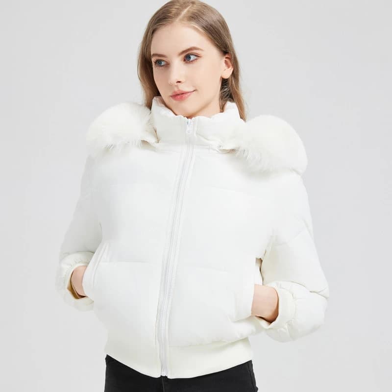 2025 European American New Style Big Fur Collar High Waisted Cotton Padded Jacket Women's Parkas Slim Fit Short Thick Jackets
