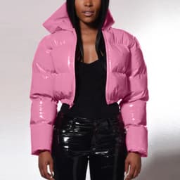 Ultra-Short Glossy Wet-Look Quilted Coats Streetwear Puffy Zip Up Stand Collar Padded Jackets Women's Hooded Bomber Jackets