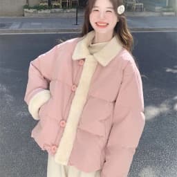 Sweet Preppy Zipper Parkas Women Winter Plush Patchwork Warm Loose Crop Puffy Coats Solid Aesthetic Long Sleeve Casual Outwear