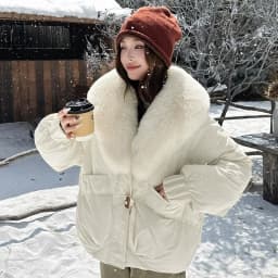 2026 Winter Women Down Cotton Coat Street Imitation Fur Collar Hooded Short Cotton Padded Jacket Female Basic Snow Warm Overcoat