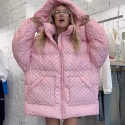 Oversized Puffer Women's Jackets Coat Print Hooded Zipper Parka Coats Loose Mid‑Length Warm Winter Outerwear With Big Pockets