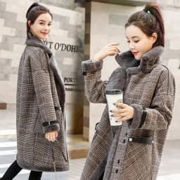 2026 Autumn Winter New Plaid Cotton Jacket Women's Fashion Warm Temperament Polo Collar Wool Coat Female Long Parkas Overcoat