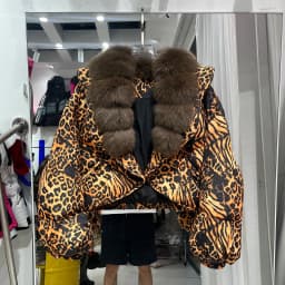 Winter Natural Large Fur Collar Leopard Fur Down Jacket Female Warm Thickened Quilted Jacket Women White Duck Down Fur Outwear