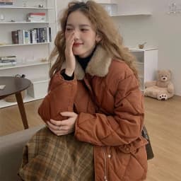 Women 2025 Autumn Winter Spliced Fur Collar Warm Padded Cotton Jacket Coat Female Mid-Length Coat Loose Rhombus Bread Clothes