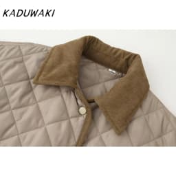 KADUWAKI European and American Style Fashion Multicolor Quilted Cotton Jacket Casual Stitching Long Sleeve Cotton Coat Outerwear