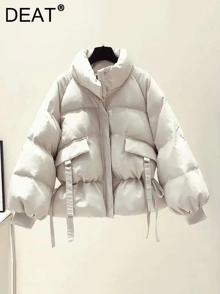 DEAT 2026 Winter New Arrivals Cotton-padded Coat Women Bandage Oversized Warm Jacket Fashion Temperament Female Tide ML526
