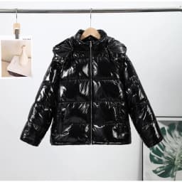 Fashion Shiny Solid Hooded Quilted Jacket Women Stand Collar Long Sleeve Zipper Pocket Street Warm Coat 2026 Winter Lady Outwear