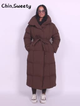 Warm Women's Puffy Quilted Hooded Long Cotton Coat Loose Solid Stand Collar Lace Up Zipper Overcoats 2026 Winter Lady Outwear