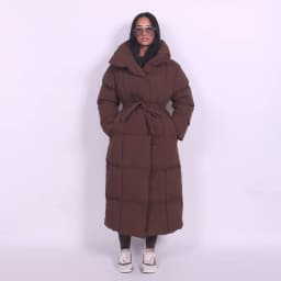 Warm Women's Puffy Quilted Hooded Long Cotton Coat Loose Solid Stand Collar Lace Up Zipper Overcoats 2026 Winter Lady Outwear