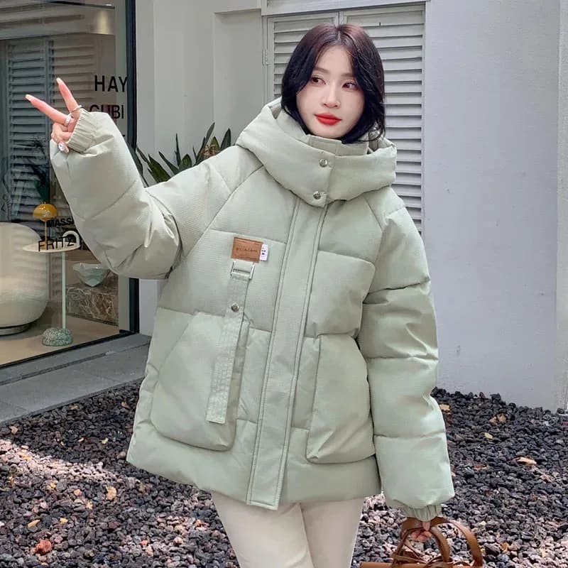 2025 Autumn Winter New Cotton Jacket Women's Korean Cotton-Padded Thicken Warm Hooded Parkas Short Coat Female Casual Ladies Top