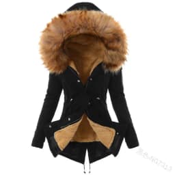 Women Parkas Hooded Long Sleeve Slim Fit Coats Button Solid Zipper Splice Parka Tight Wait Outerwear Thick Warm Fur Collar