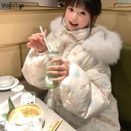 Autumn Winter Kawaii Lolita Parkas Women Japanese Y2k Cute Bunny Print Padded Coat Korean Girls Sweet Warm Loose Hooded Jacket