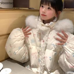Autumn Winter Kawaii Lolita Parkas Women Japanese Y2k Cute Bunny Print Padded Coat Korean Girls Sweet Warm Loose Hooded Jacket