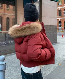 ZAROY Fur Collar Hooded Women Jacket Fashion Rhinestone Winter Warm Thick Padded Cotton Puffer Coat Streetwear Outerwear пальто