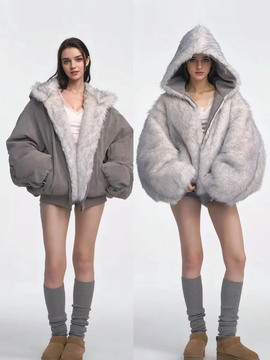 Thickened Double-Sided Wear Dye Sharp Eagle Cleanfit Hooded Fur Collar Jacket Women Winter Eco-Friendly Fur Cotton Coat