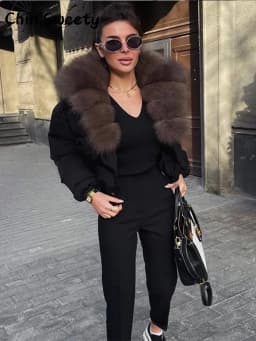 Street Faux Fur Collar Cropped Coats Women Loose Full Sleeve Single Breasted Thicken Jacket 2026 Winter Lady Chic Furry Outwear