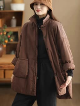 Thiened Cotton Jaet Women's Winter Warm Casual Long Coat Pure Color Simple Sle Polyester Flannel Inner Design