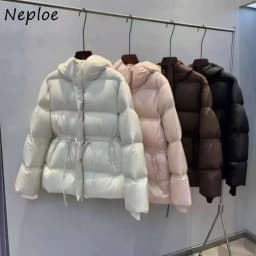 Neploe Hoody Drawstring Slim Waist Simple Parkas Small Fellow New Moda Warm Veste Femme Plaid Ruched Long Sleeve Loose Soft Coat
