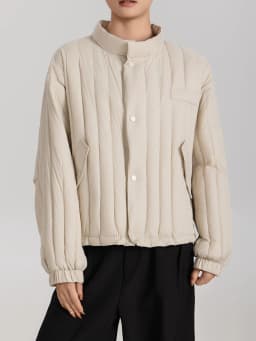 Winter White Duck Down Stand Collar Down Jacket Women Vertical Stripes Vertical Stripes Warm Jacket Female Quilted Parka Outwear