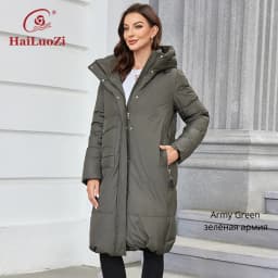 HaiLuoZi 2023 Women Winter Coat Long Thick Parkas Zip Up Warm Female Outwear Slant Pocket Drawstring Hem Women's Jackets 1107