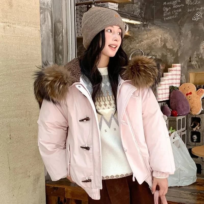 New Women's Down Cotton Jacket 2025 Thicken Long Sleeve Ladies Outerweat Warm Hooded Warm Loose Lady Winter Parka Coat