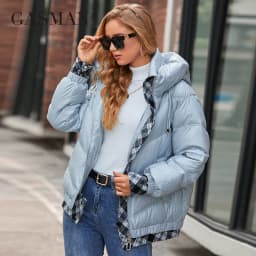 GASMAN Women's Parka 2022 New Fashion Women stand collar short slim casual hooded Luxury pocket Warm Down Jacket GM-82903