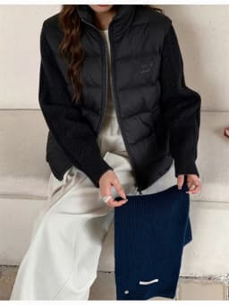 Knit Sleeve Puffer Jacket Women Stand Collar Lightweight Parkas Winter Cable Knit Patchwork Coat Design Short Outerwear куртка