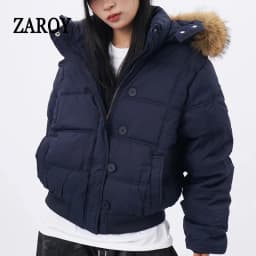 ZAROY Quilted Cotton Slim Short Puffer Coat Women Fur Hood Thick Warm Windproof Winter Cotton Padded Outwear Retro Jacket куртка