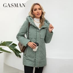 GASMAN New Women Jacket Spring 2023 High-Quality Mid-Length Women Coat Stitching Hooded Design Windproof Casual parkas 8226