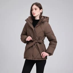 Warm Quilted Puffer Coat Women Hooded Belted Waist Elastic Cuff Zip Closure Autumn Winter Cotton Jackets Chic New Outerwear