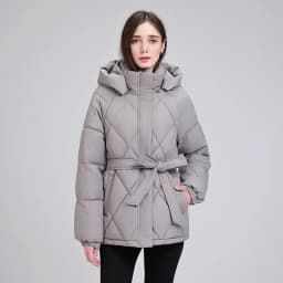 Warm Quilted Puffer Coat Women Hooded Belted Waist Elastic Cuff Zip Closure Autumn Winter Cotton Jackets Chic New Outerwear