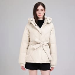 Warm Quilted Puffer Coat Women Hooded Belted Waist Elastic Cuff Zip Closure Autumn Winter Cotton Jackets Chic New Outerwear