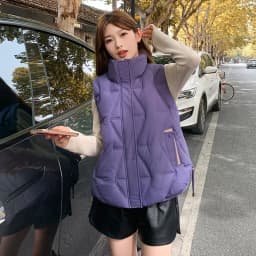Stand Collar Quilted Puffer Vest Women Sleeveless Gilet Drawstring Hem Side Pockets Relaxed Silhouette Daily Outerwear Trendy
