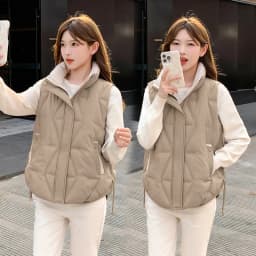 Stand Collar Quilted Puffer Vest Women Sleeveless Gilet Drawstring Hem Side Pockets Relaxed Silhouette Daily Outerwear Trendy