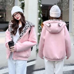 Winter Women Parkas Suede Leopard Print Cotton Padded Jacket New Thick Warm Hooded Cotton Clothes Female Outerwear Student Coat