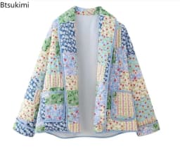 New 2026 Autumn Women's Fashion Reversible Quilted Jacket Vintage Floral Print Long Sleeve Cardigan Coat Chic Woman Streetwear