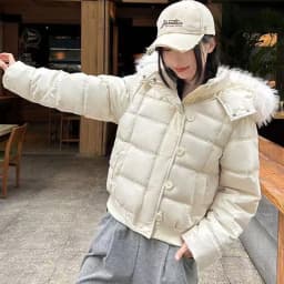 American Retro Hooded Padded Parkas with Faux Fur Collar Women Winter Thick Crop Cotton Jackets Woman Casual Solid Puffer Jacket