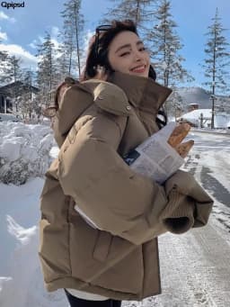 Outdoor Women's Winter Padded Jacket Coat 2025 New Cotton Hooded Solid Thick Parka Waterproof Puffy Korean Fashion