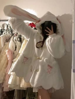 Fleece Lined Thickened Lamb Velvet Jacket Women's Autumn Winter Small Size Cute Rabbit Ear Hoodie Cotton Coat Korean Style