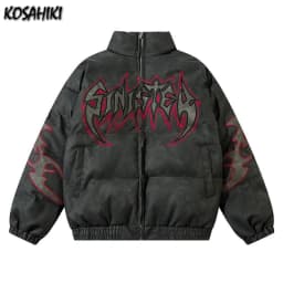 Vintage Letter Embroidery Jackets Women Men Harajuku Parkas Stand Neck Casual Loose Coat Streetwear Y2k Aesthetic Grunge Outwear